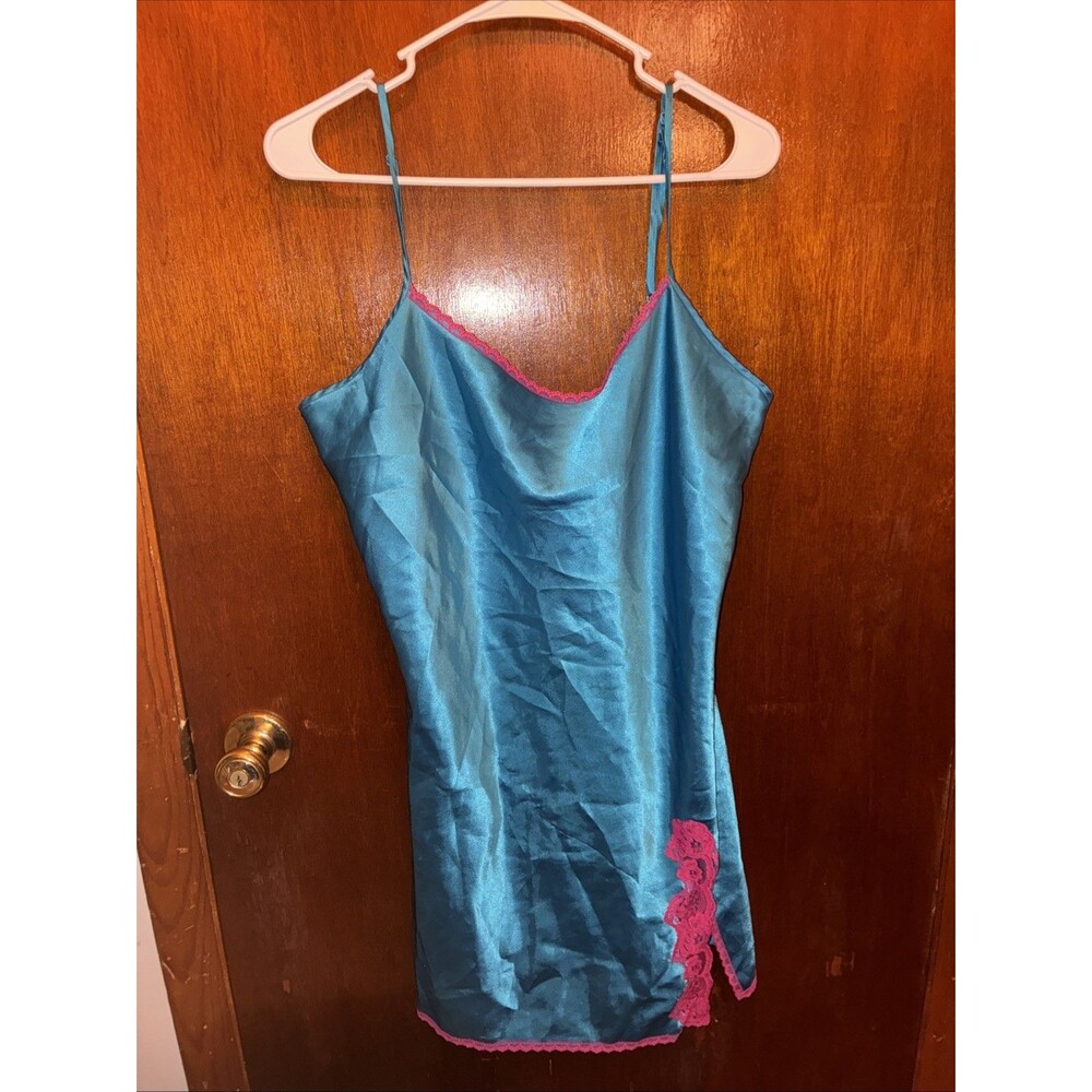 VTG Blue And Pink Lace Slip Dress Size Large Baddie Y2K Coquette Babydoll